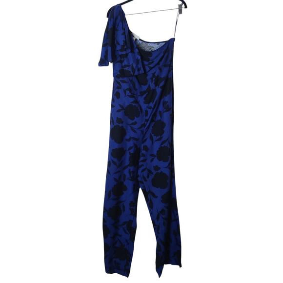 Kate Spade x Target Linen Blend One Shoulder Floral Jumpsuit Blue Black 10 - Picture 5 of 16